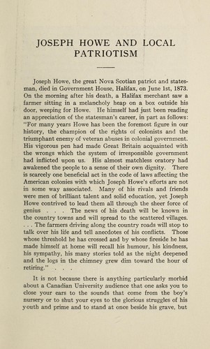 Cover for Joseph Howe and local patriotism