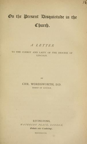 Cover for On the present disquietude in the church