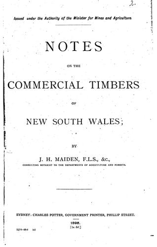 Cover for Notes on the commercial timbers of New South Wales