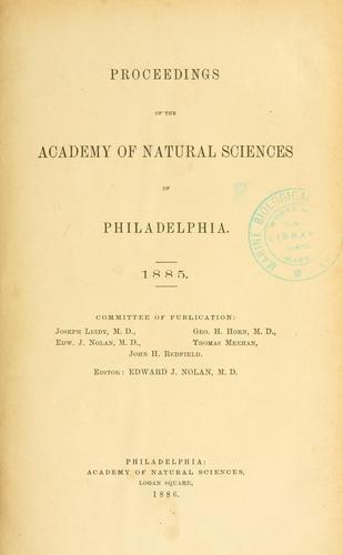 Cover for Proceedings of the Academy of Natural Sciences of Philadelphia, Volume 37