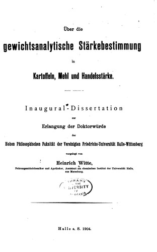 Cover for Ueber die gewichtsanalytische stärkebestimmung in kartoffeln, mehl und handelsstärke ...