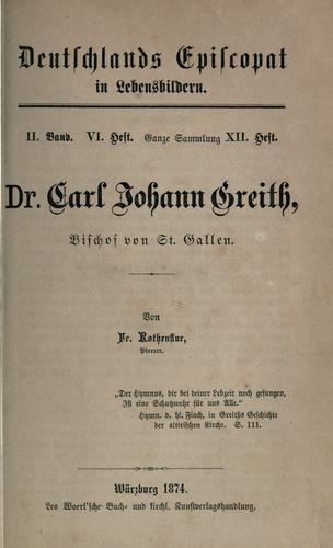 Cover for Dr. Carl Johann Greith, Bischof von St. Gallen