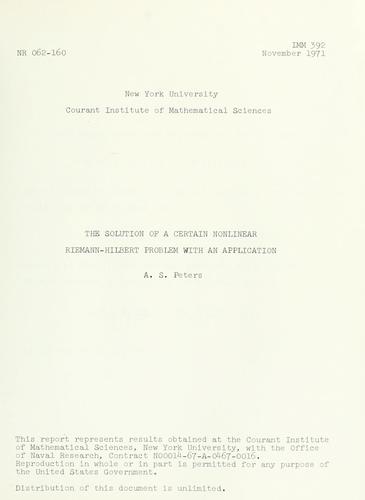 Cover for The solution of a certain nonlinear Riemann-Hilbert problem with an application.