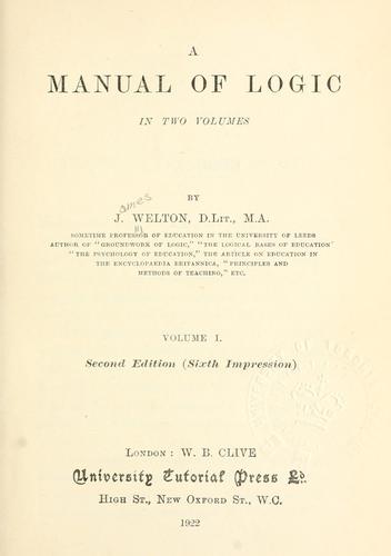 Cover for A manual of logic.