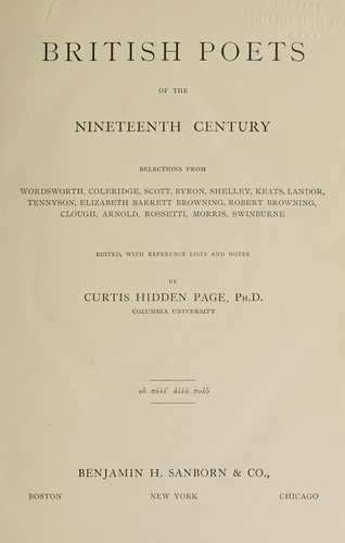 Cover for British poets of the nineteenth century