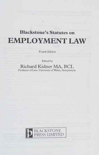 Cover for Blackstone's Statutes on Employment Law (Blackstone's Statute Books)