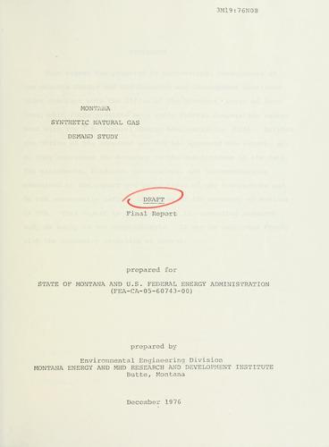 Cover for Montana synthetic natural gas demand study