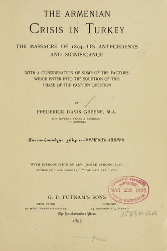 Cover for The Armenian crisis in Turkey
