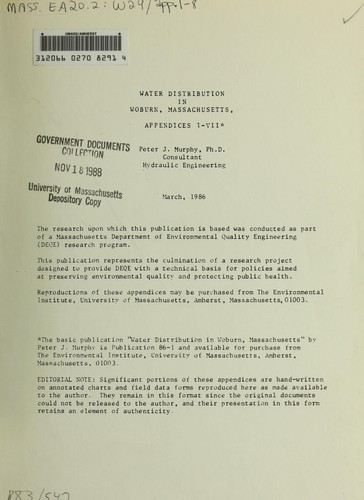 Cover for Water distribution in Woburn, Massachusetts, appendices I-VII