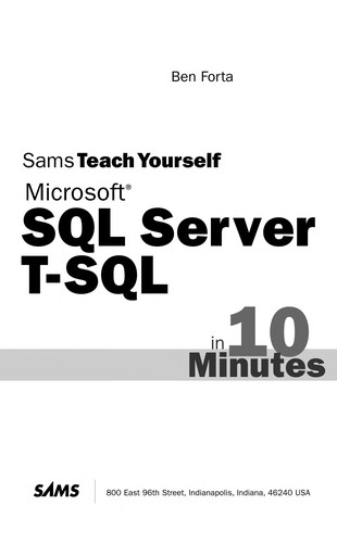 Cover for Sams teach yourself Microsoft SQL server T-SQL in 10 minutes