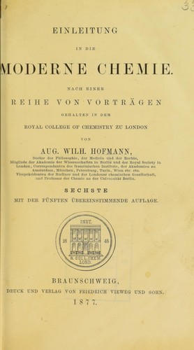 Cover for Einleitung in die moderne Chemie