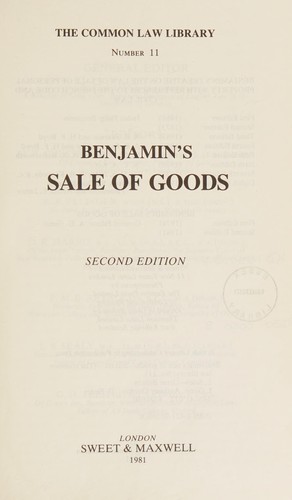 Cover for Benjamin's sale of goods