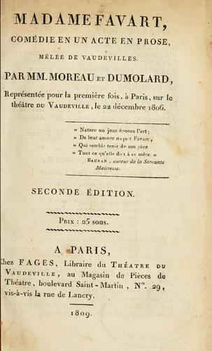 Cover for Madame Favart, comédie en un acte en prose, mêlée de vaudevilles.