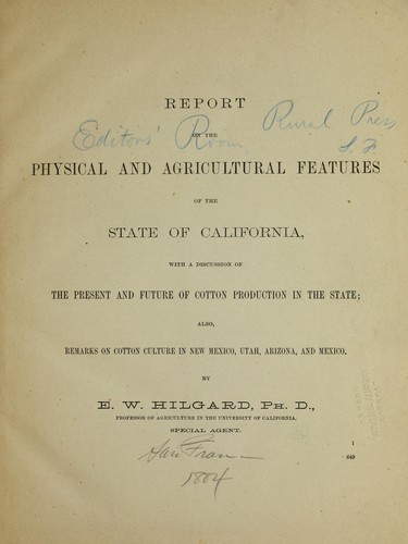 Cover for Report on the physical and agricultural features of the state of California