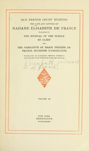 Cover for life and letters of Madame Élisabeth de France