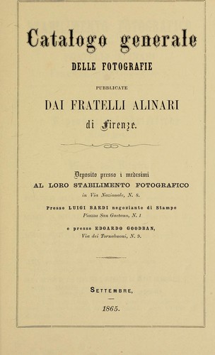 Cover for Catalogo generale delle fotografie publicate dai Fratelli Alinari di Firenze