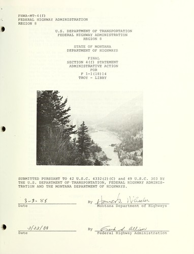 Cover for Final section 4(f) statement