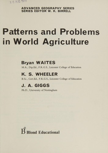 Cover for Patterns and problems in world agriculture