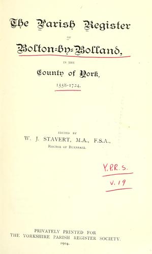 Cover for The parish register of Bolton-by-Bolland, in the countyof York