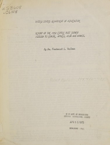 Cover for Report of the 1952 coffee rust survey mission to Europe, Africa, Asia and Hawaii