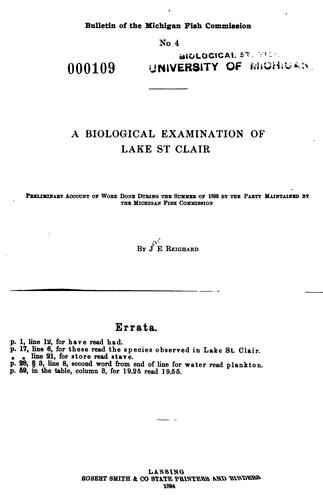 Cover for A Biological Examination of Lake St. Clair,..