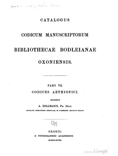 Cover for Catalogus codicum manuscriptorum Bibliothecae Bodleianae Oxoniensis. Pars VII. Codices Aethiopici