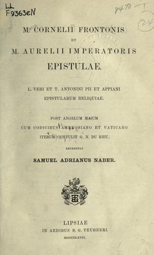 Cover for M. Cornelii Frontonis et M. Aurelii Imperatoris epistulae