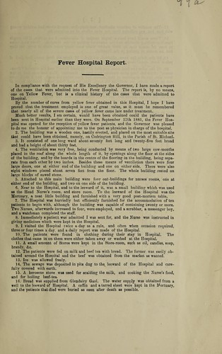 Cover for Fever hospital report, [Barbados]