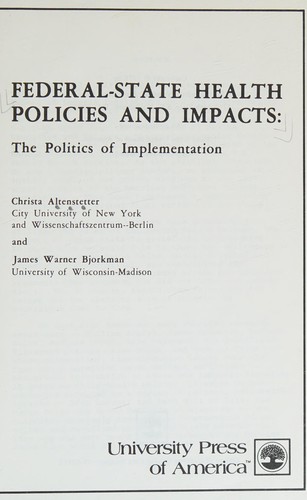 Cover for Federal-state health policies and impacts