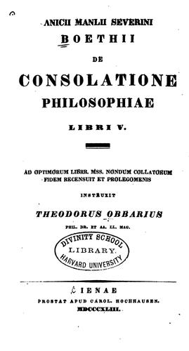 Cover for Anicii Manlii Severini Boethii De consolatione philosphiae libri v.
