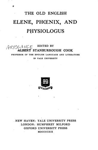 Cover for The old English Elene, Phœnix, and Physiologus