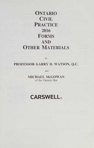 Cover for Ontario civil practice, 2016