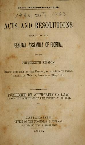 Cover for The acts and resolutions adopted by the General Assembly of Florida, at its thirteenth session