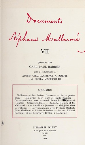 Cover for Documents Stéphane Mallarmé