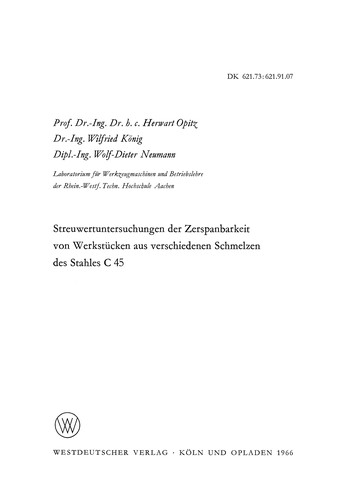 Cover for Streuwertuntersuchungen der Zerspanbarkeit von Werkstücken aus verschiedenen Schmelzen des Stahles C 45