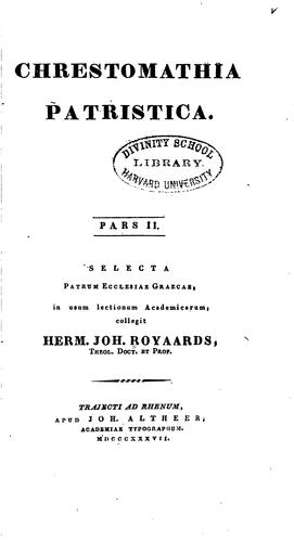 Cover for Chrestomathia patristica ... in usum lectionum academicarum collegit