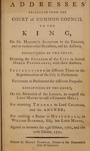 Cover for Addresses presented from the Court of Common Council to the King, on His Majesty's accession to the throne