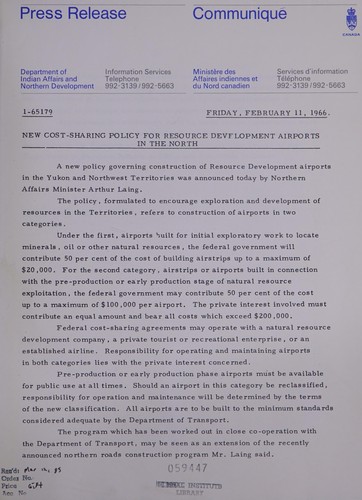 Cover for New cost-sharing policy for resource development airports in the north