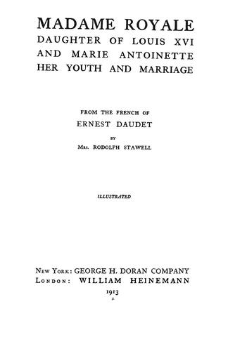 Cover for Madame Royale, daughter of Louis XVI and Marie Antoinette