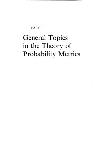 Cover for Probability metrics and the stability of stochastic models