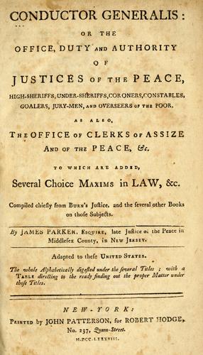 Cover for Conductor generalis: or the office, duty and authority of justices of the peace