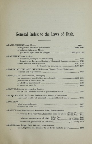 Cover for General index to the statutes of Utah