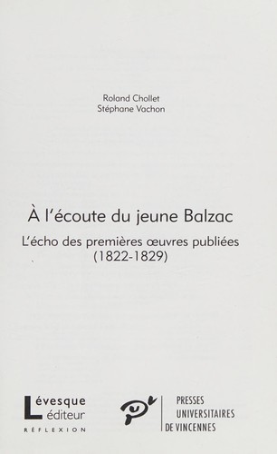 Cover for À l'écoute du jeune Balzac