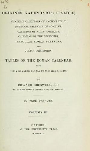 Cover for Origines Kalendariae, Italicae