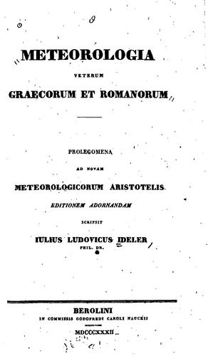 Cover for Meteorologia veterum Graecorum et Romanorum: prolegomena ad novam Meteorologicorum Aristotelis