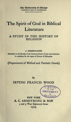Cover for The spirit of God in Biblical literature