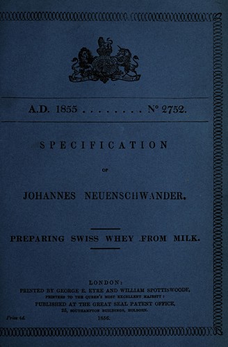 Cover for Specification of Johannes Neuenschwander
