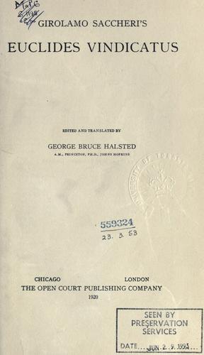 Cover for Girolamo Saccheri's Euclides vindicatus