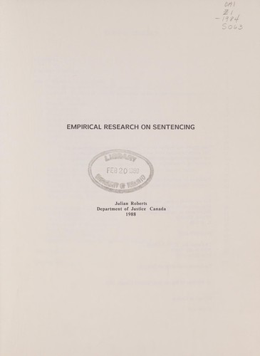 Cover for Empirical research on sentencing