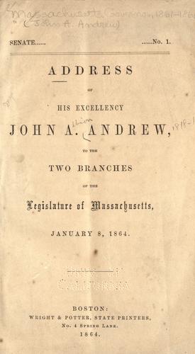 Cover for Address of His Excellency John A. Andrew to the two branches of the Legislature of Massachusetts, January 8, 1864.